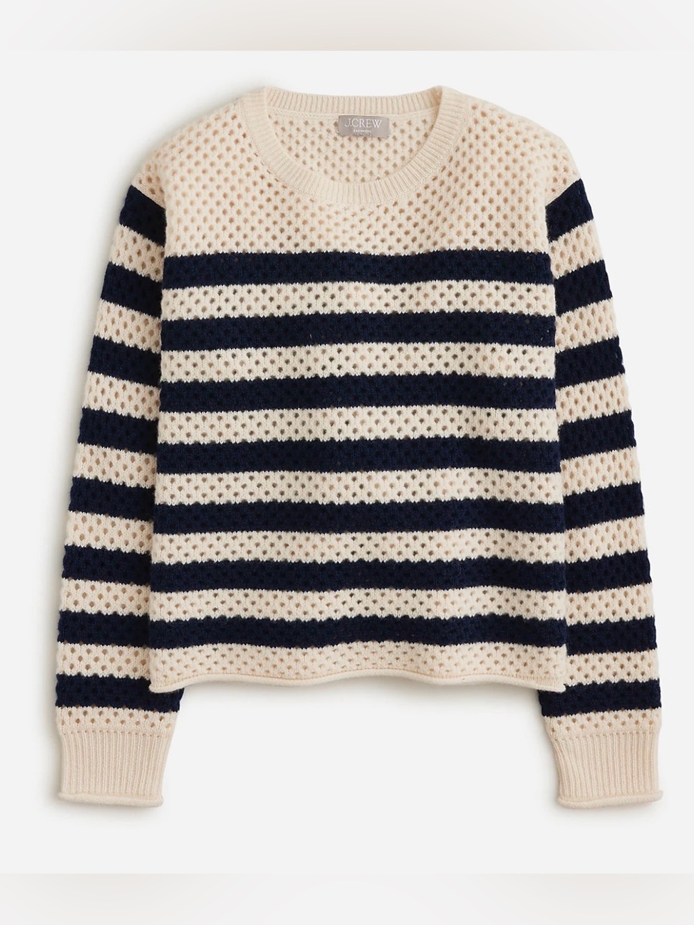 NWT New JCrew Collection cashmere pointelle roll-cuff sweater